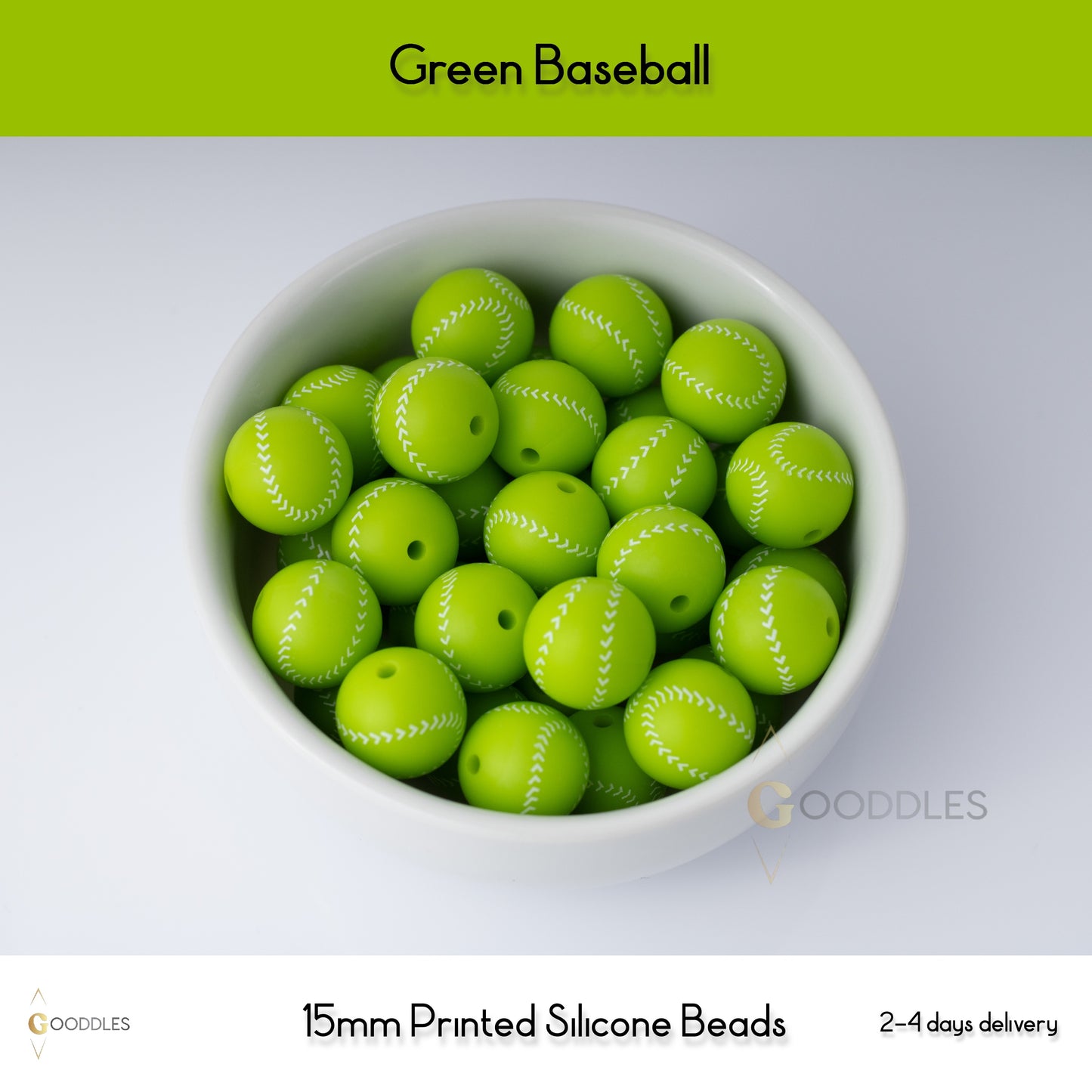 Green Baseball Silicone Beads Printed Round Silicone Beads