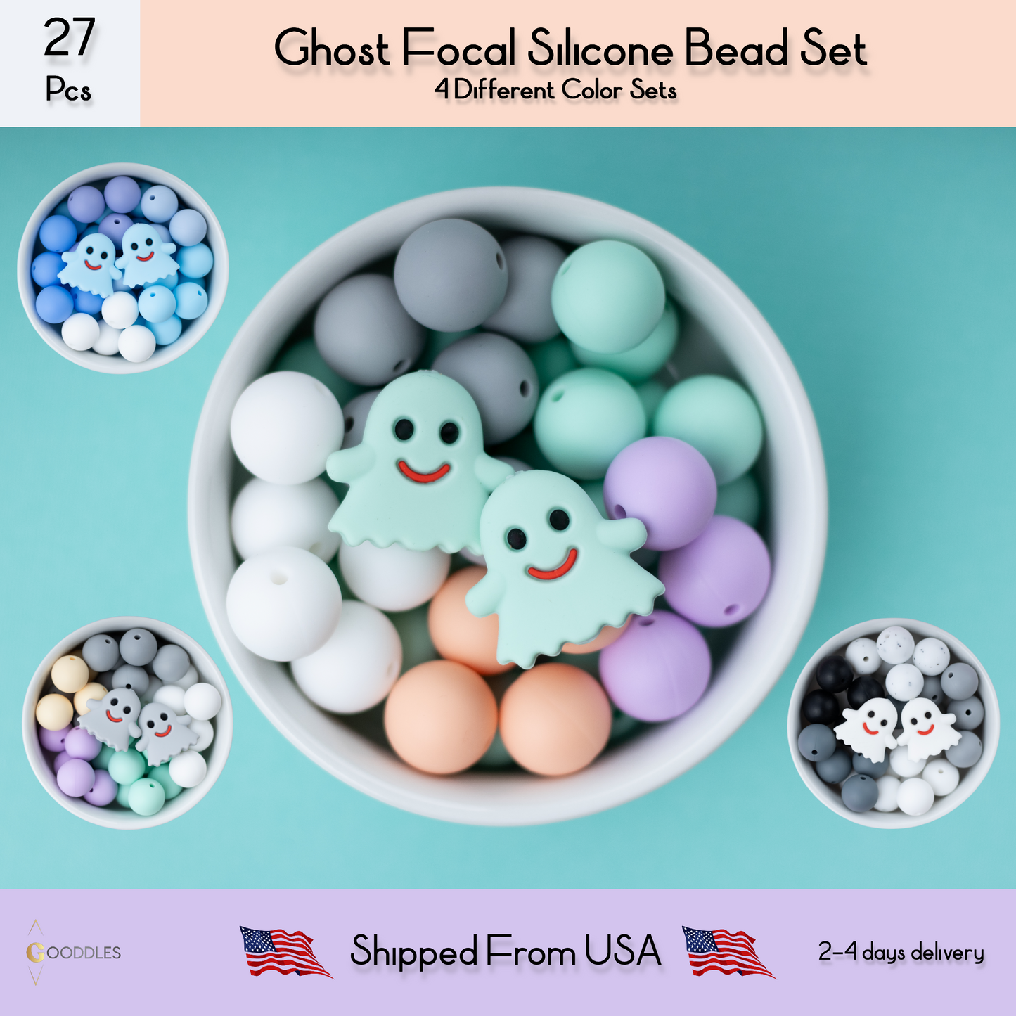 27pcs, 15mm Ghost Focal Silicone Bead Mix Round Silicone Beads