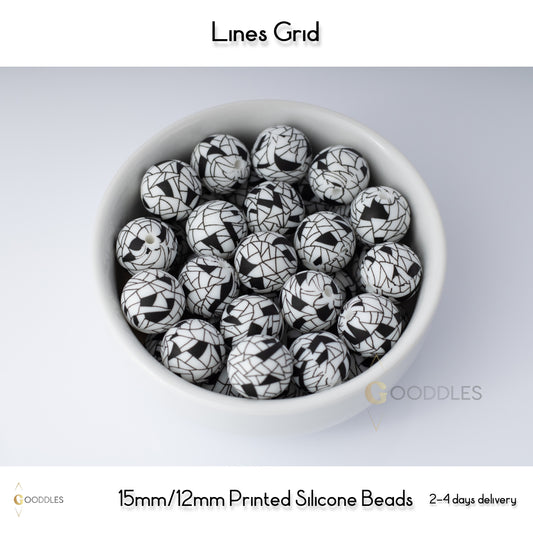 Lines Grid Silicone Beads Printed Round Silicone Beads