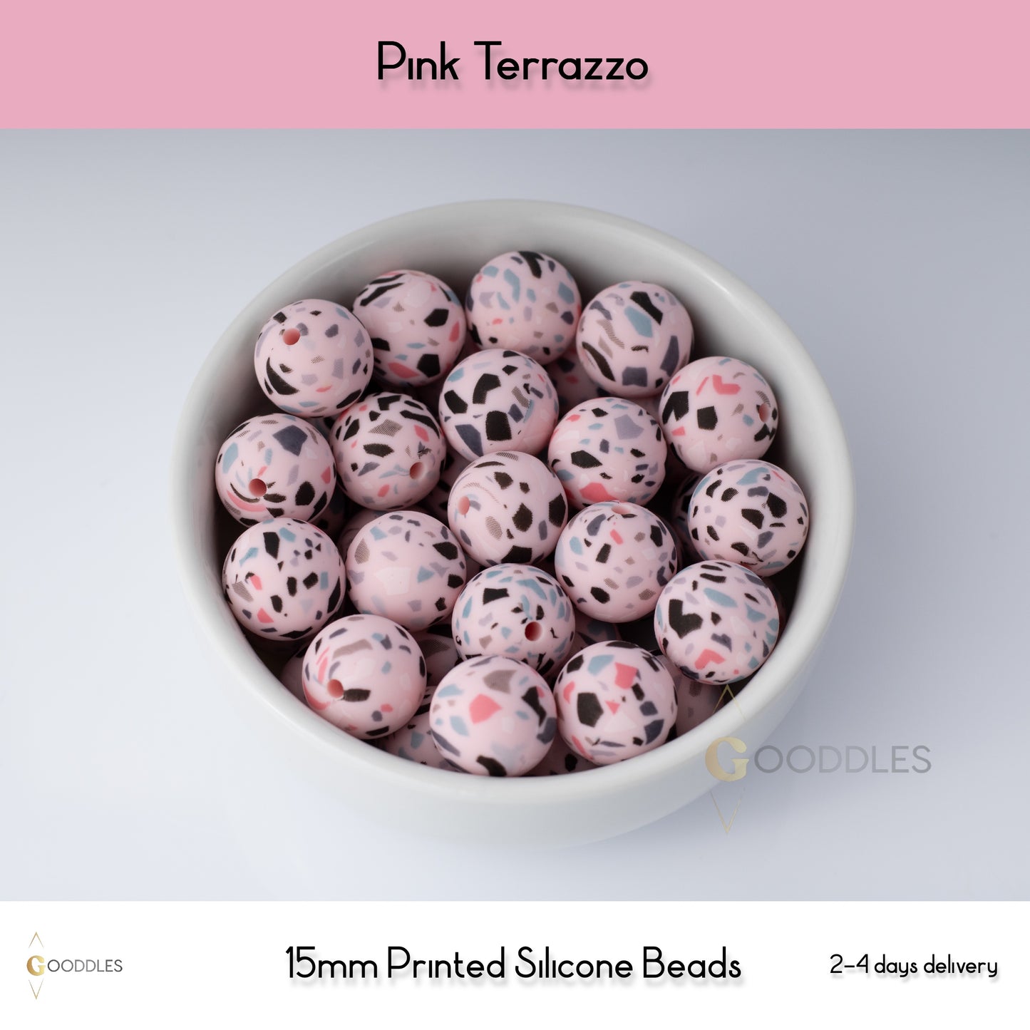 Pink Terrazzo Silicone Beads Printed Round Silicone Beads