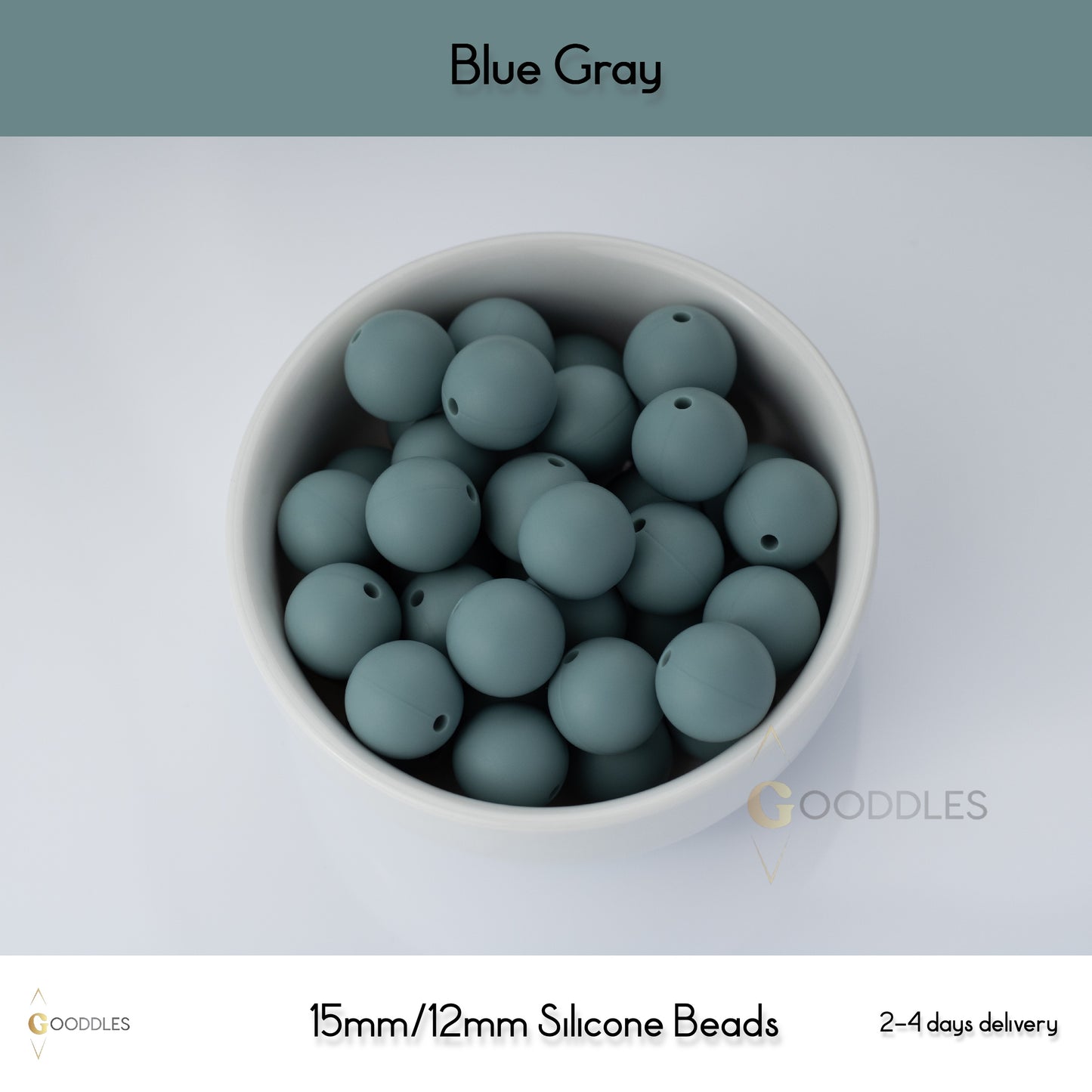 5pcs, Blue Gray Silicone Beads Round Silicone Beads