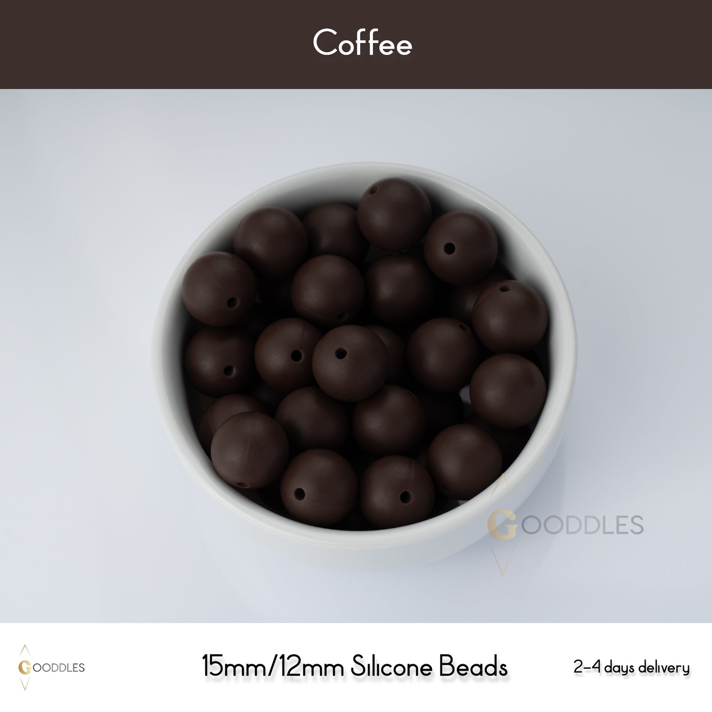 5pcs, Coffee Silicone Beads Round Silicone Beads