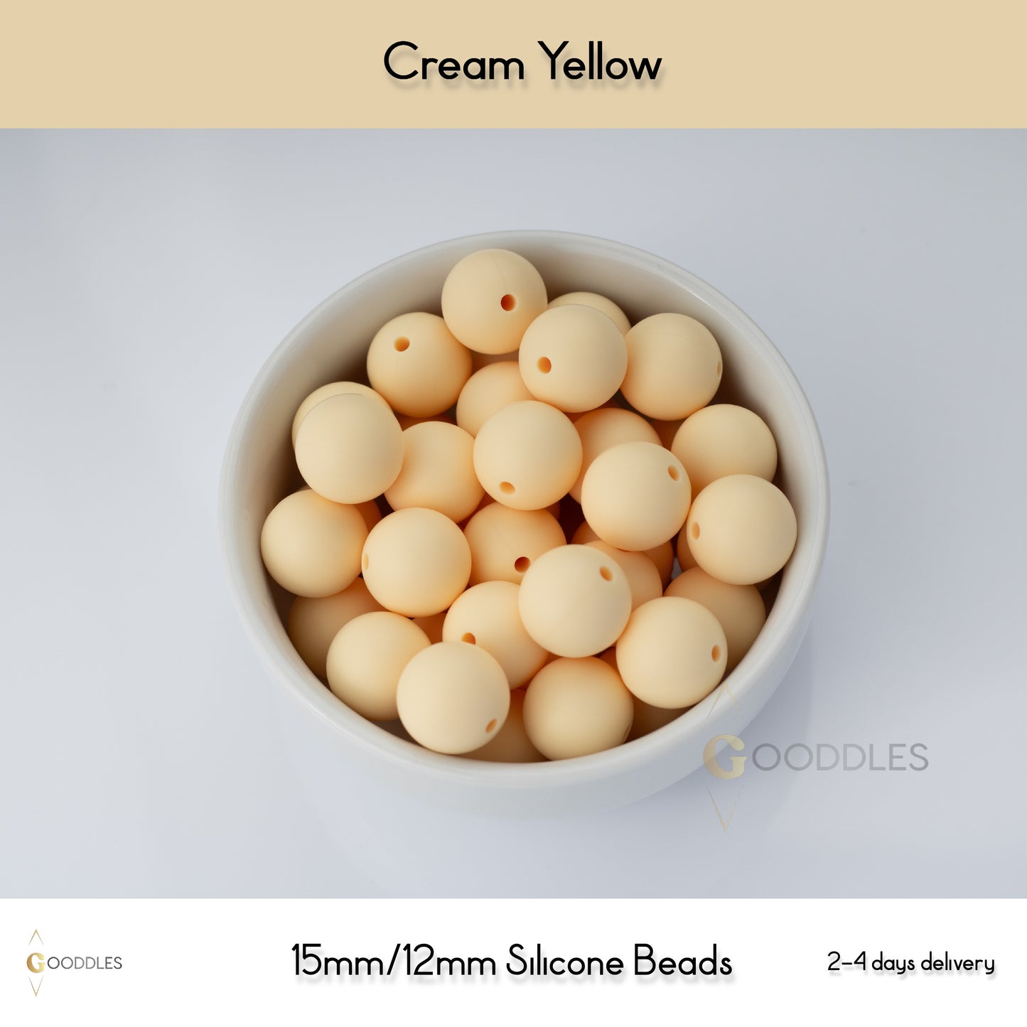 5pcs, Cream Yellow Silicone Beads Round Silicone Beads