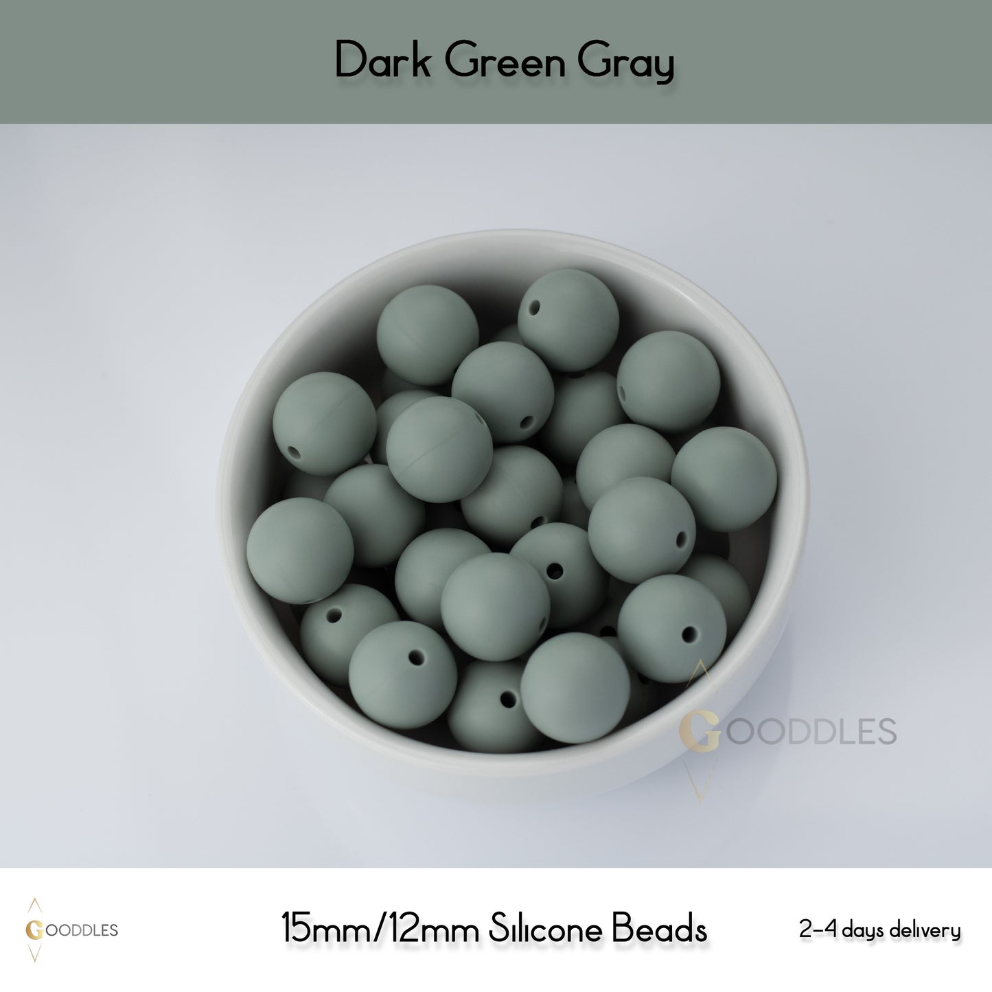 5pcs, Dark Green Gray Silicone Beads Round Silicone Beads