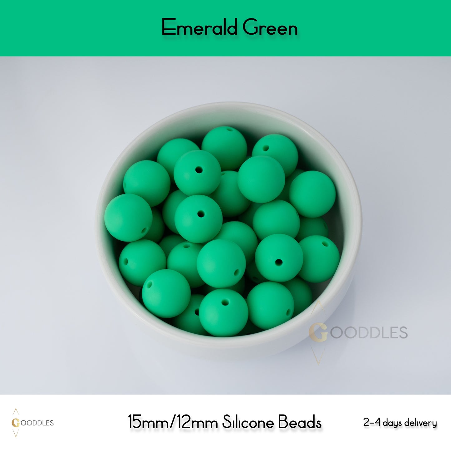 5pcs, Emerald Green Silicone Beads Round Silicone Beads
