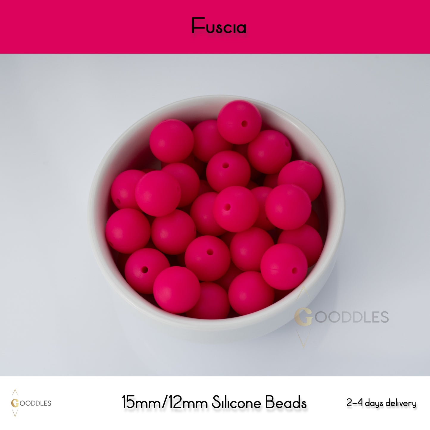 5pcs, Fuscia Silicone Beads Round Silicone Beads