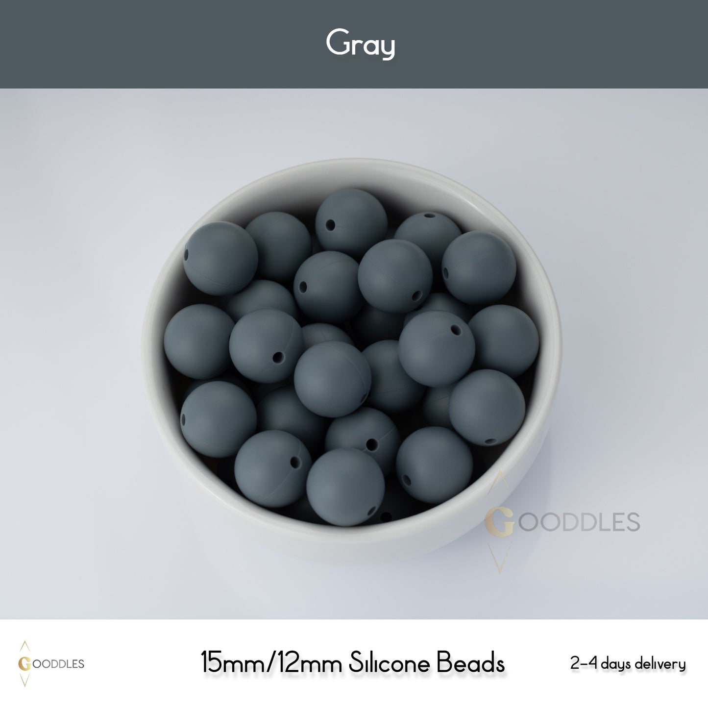 5pcs, Gray Silicone Beads Round Silicone Beads