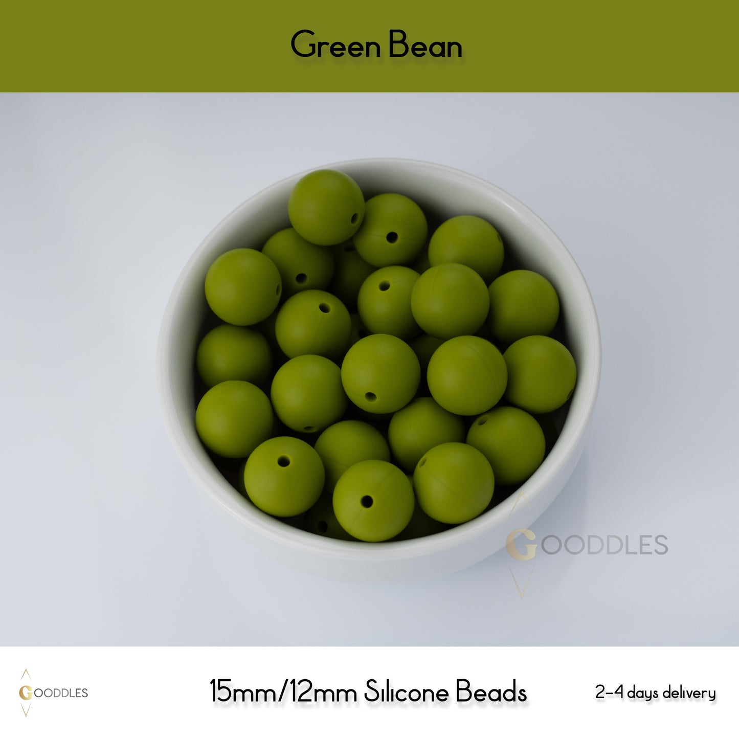 5pcs, Green Bean Silicone Beads Round Silicone Beads