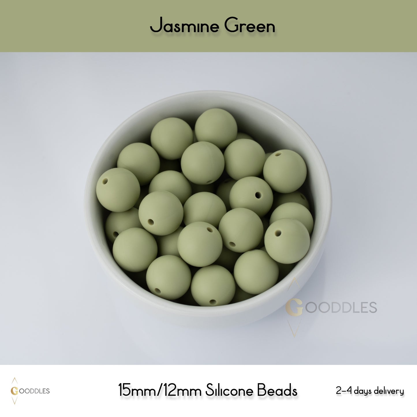 5pcs, Jasmine Green Silicone Beads Round Silicone Beads