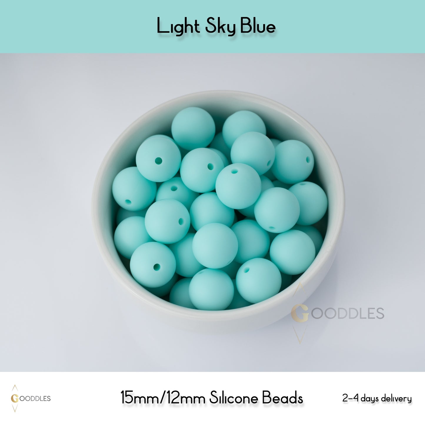 5pcs, Light Sky Blue Silicone Beads Round Silicone Beads