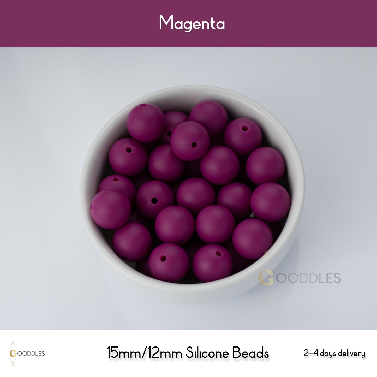 5pcs, Magenta Silicone Beads Round Silicone Beads