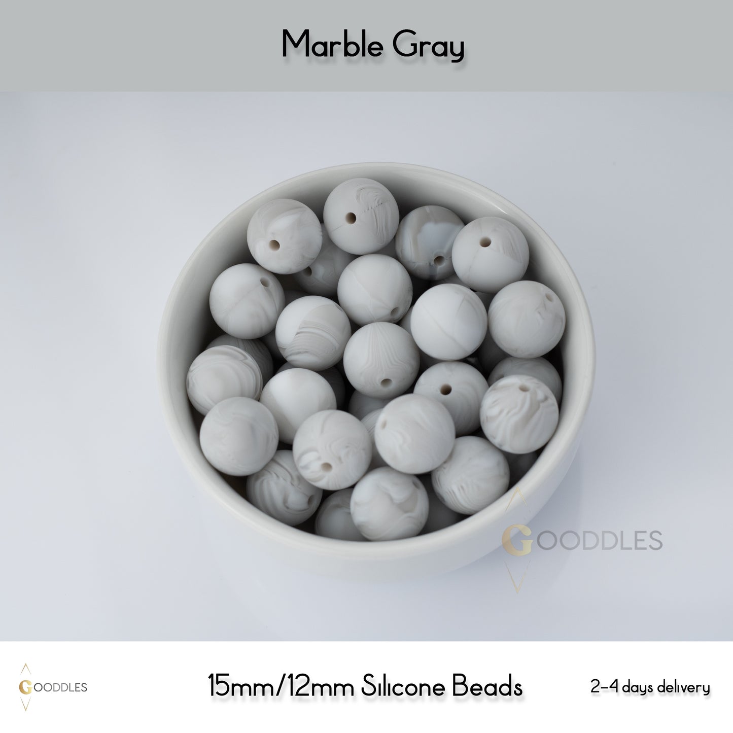 5pcs, Marble Gray Silicone Beads Round Silicone Beads