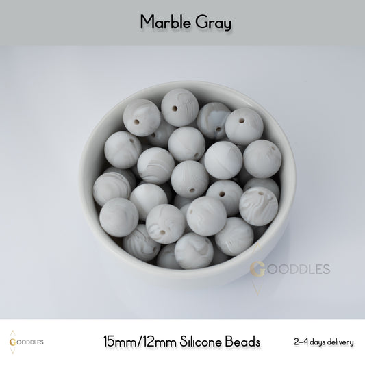 Marble Gray Silicone Beads Round Silicone Beads