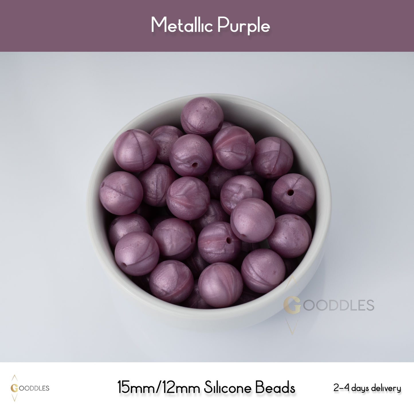 5pcs, Metallic Purple Silicone Beads Round Silicone Beads