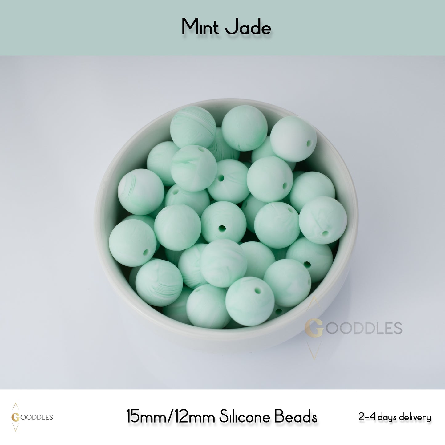 5pcs, Mint Jade Silicone Beads Round Silicone Beads