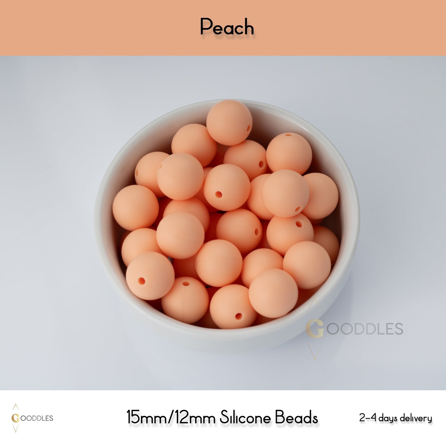 5pcs, Peach Silicone Beads Round Silicone Beads