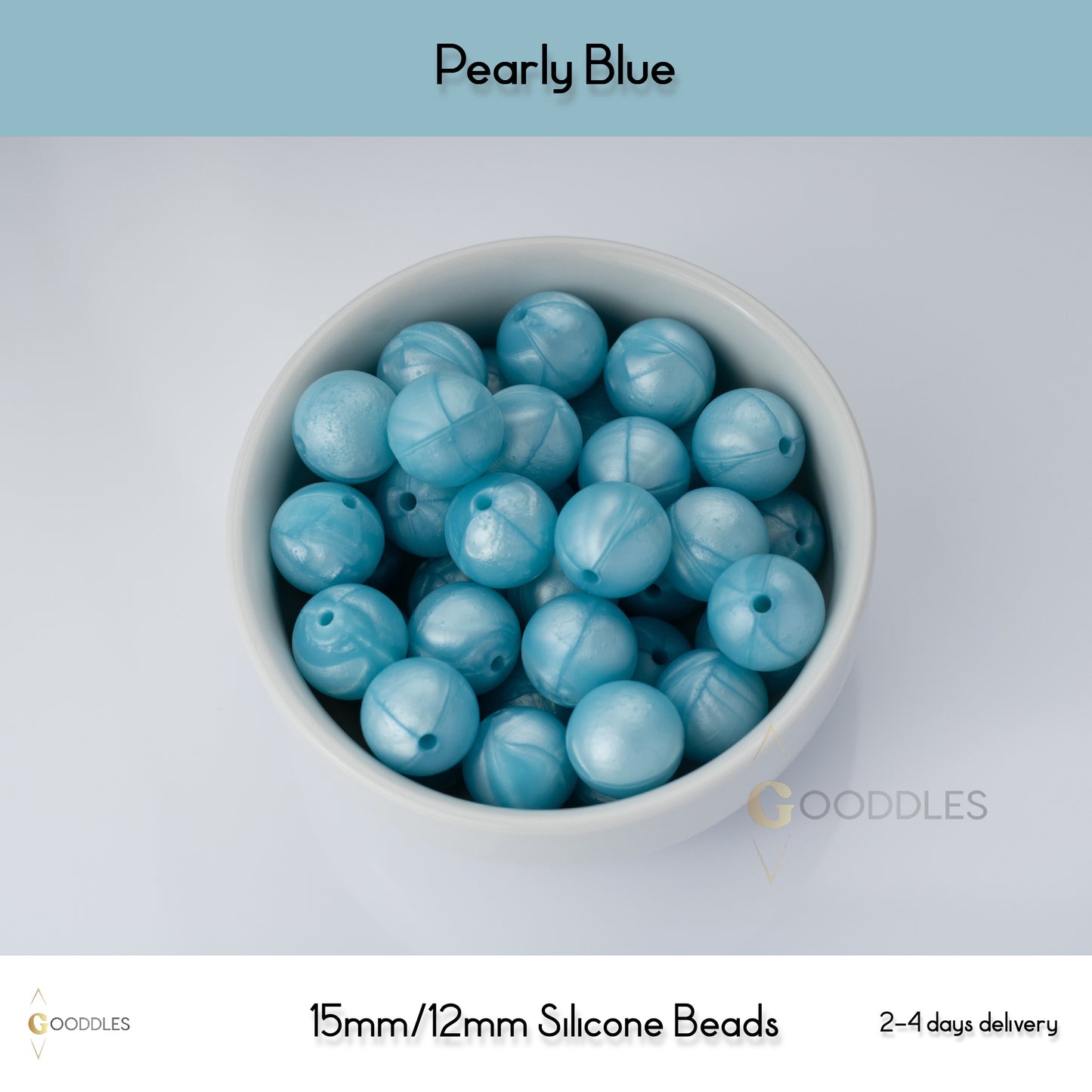 5pcs, Pearly Blue Silicone Beads Round Silicone Beads