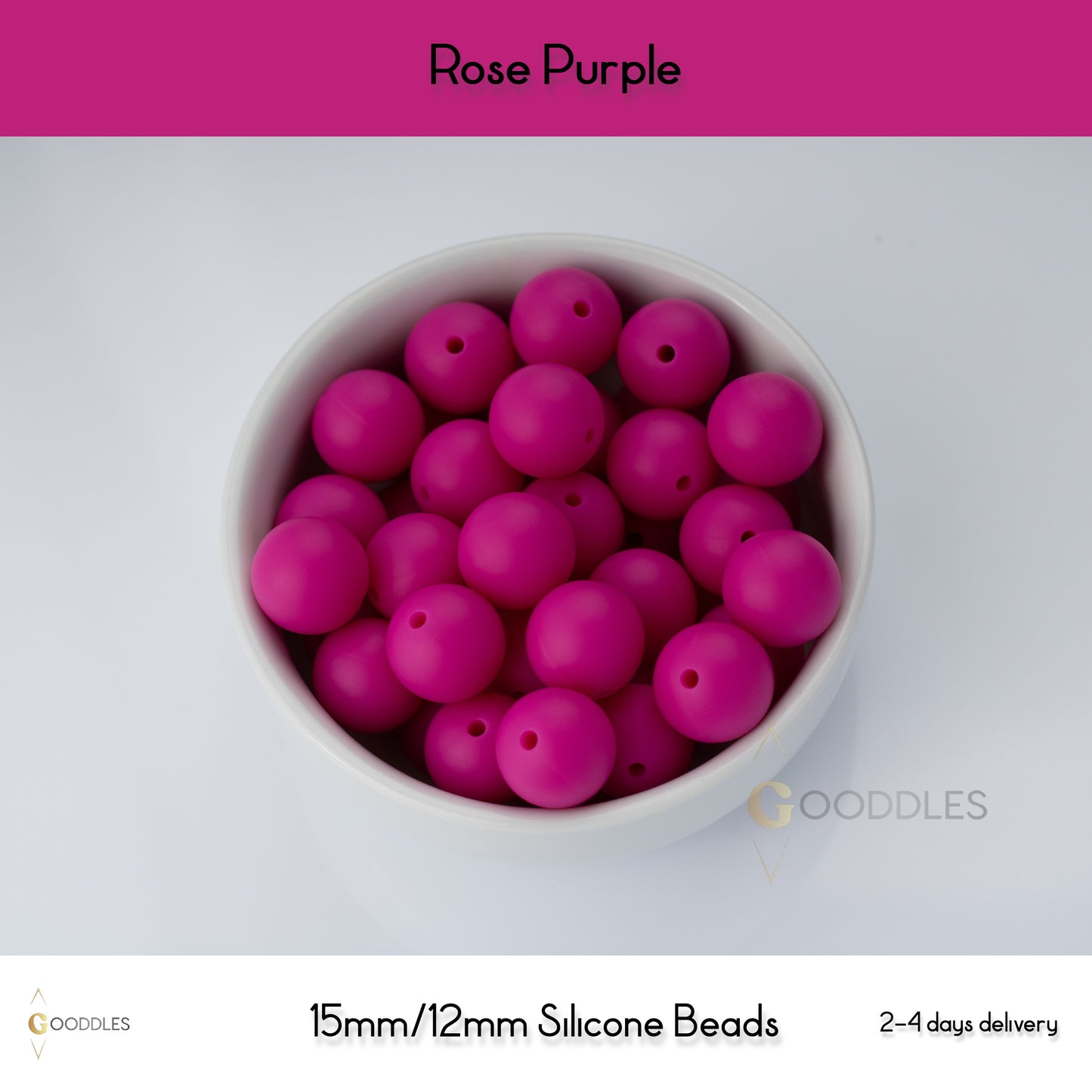 5pcs, Rose Purple Silicone Beads Round Silicone Beads