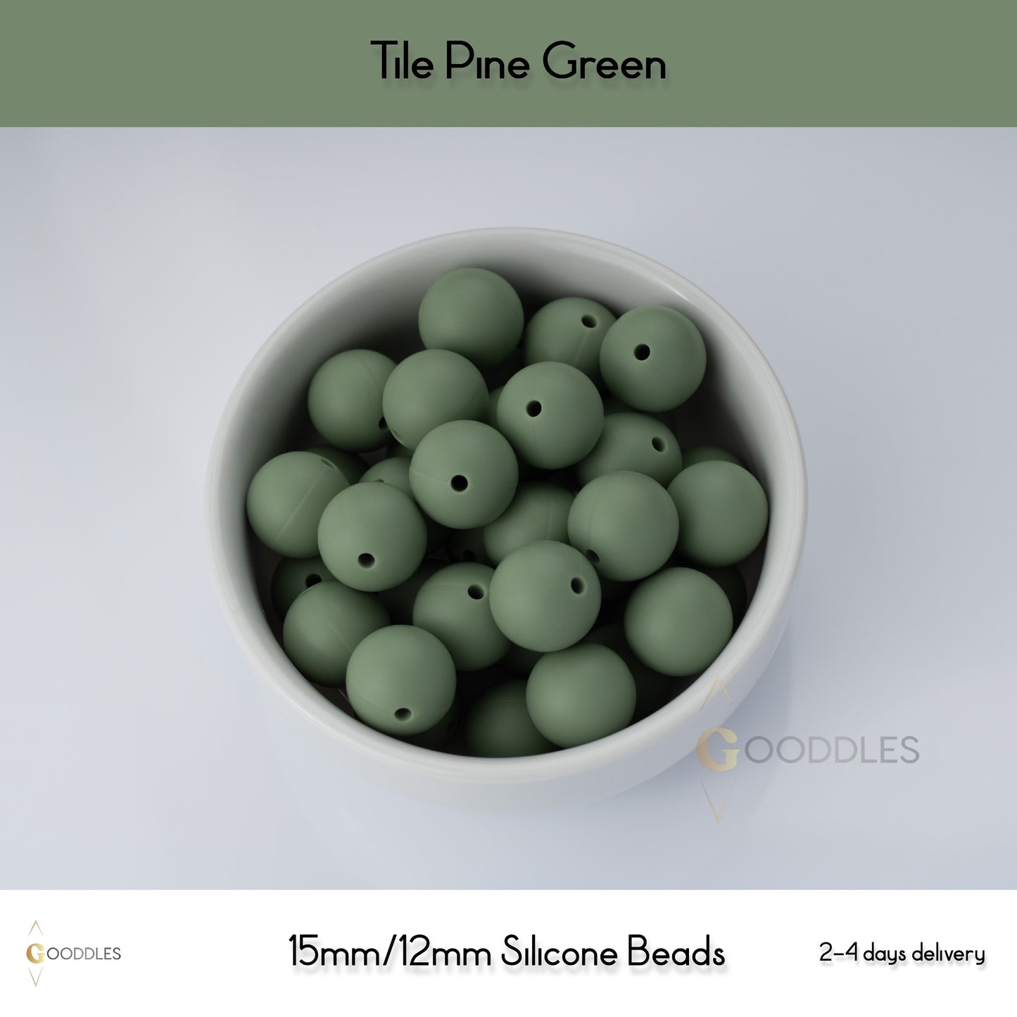 5pcs, Tile Pine Green Silicone Beads Round Silicone Beads