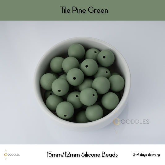 Tile Pine Green Silicone Beads Round Silicone Beads