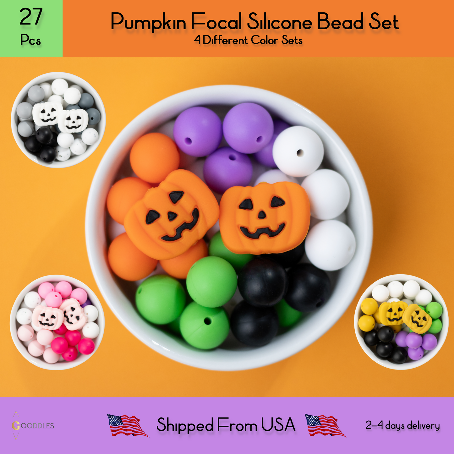 27pcs, 15mm Pumpkin Focal Silicone Bead Mix Round Silicone Beads