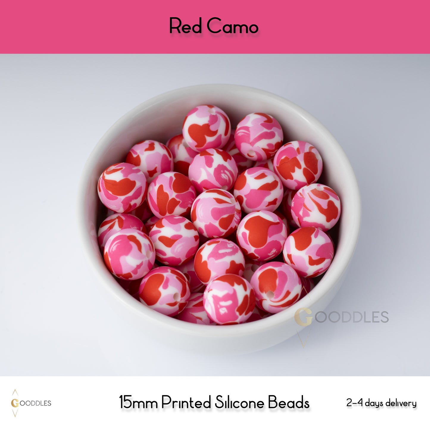 Red Camo Silicone Beads Printed Round Silicone Beads