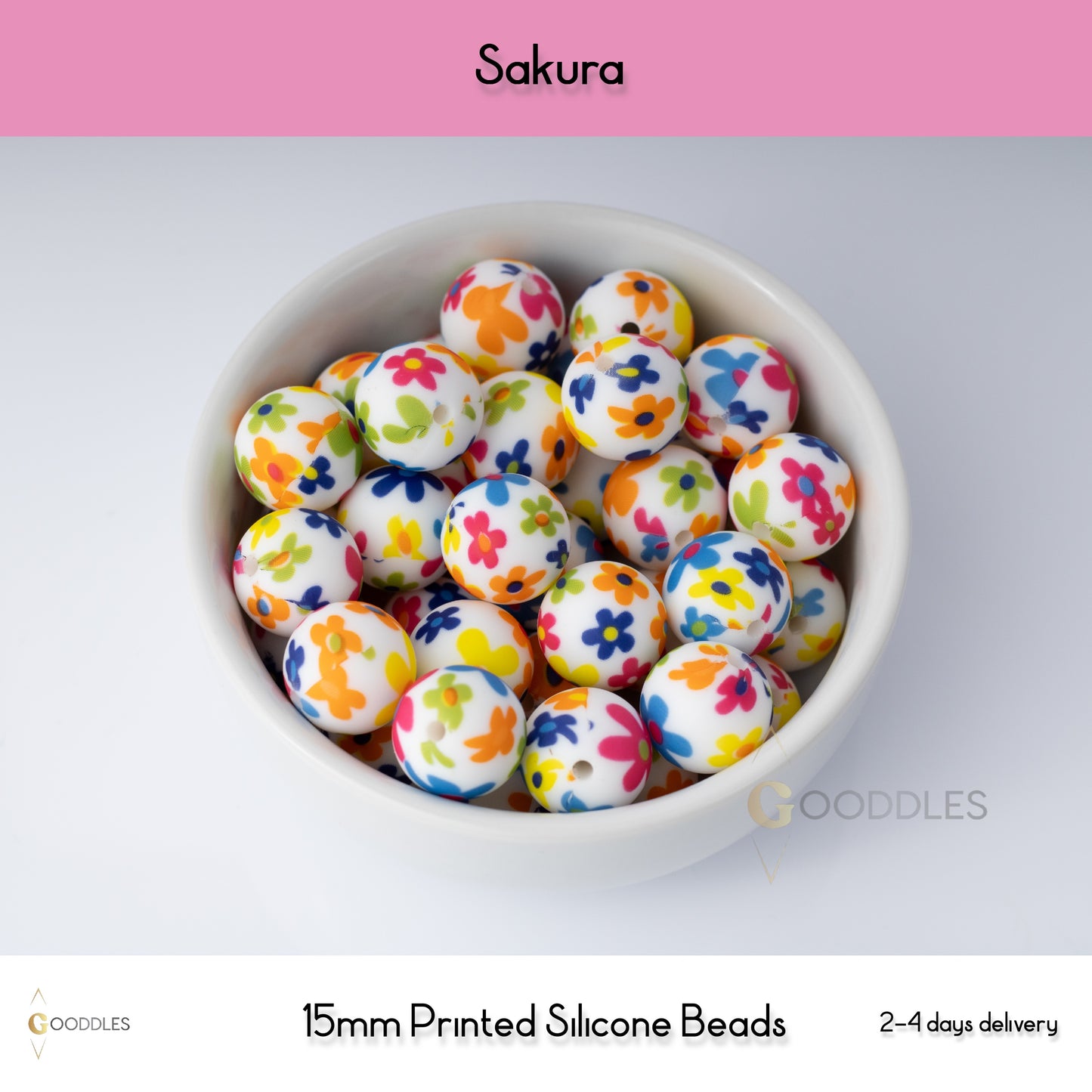 Sakura Silicone Beads Printed Round Silicone Beads