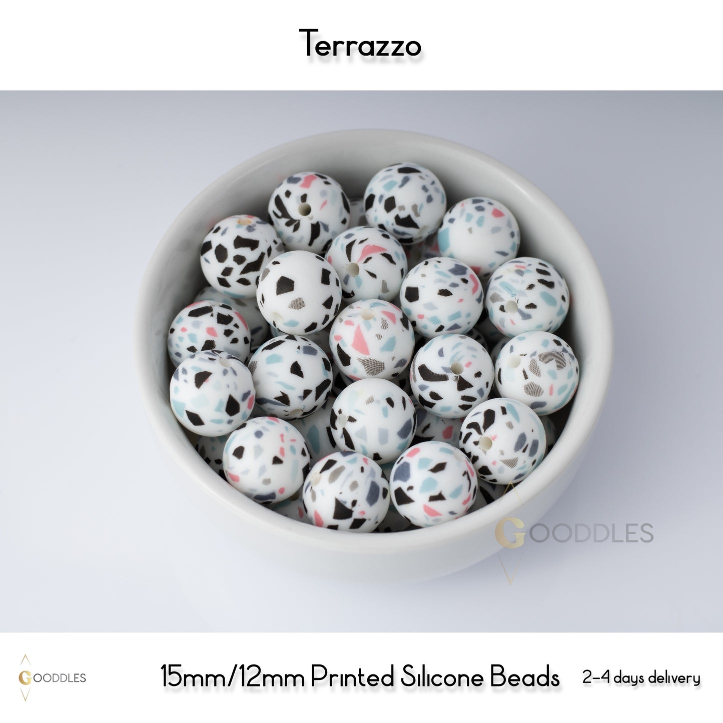 Terrazzo Silicone Beads Printed Round Silicone Beads