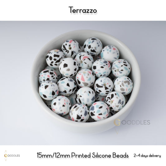 Terrazzo Silicone Beads Printed Round Silicone Beads