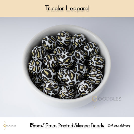 Tricolor Leopard Silicone Beads Printed Round Silicone Beads