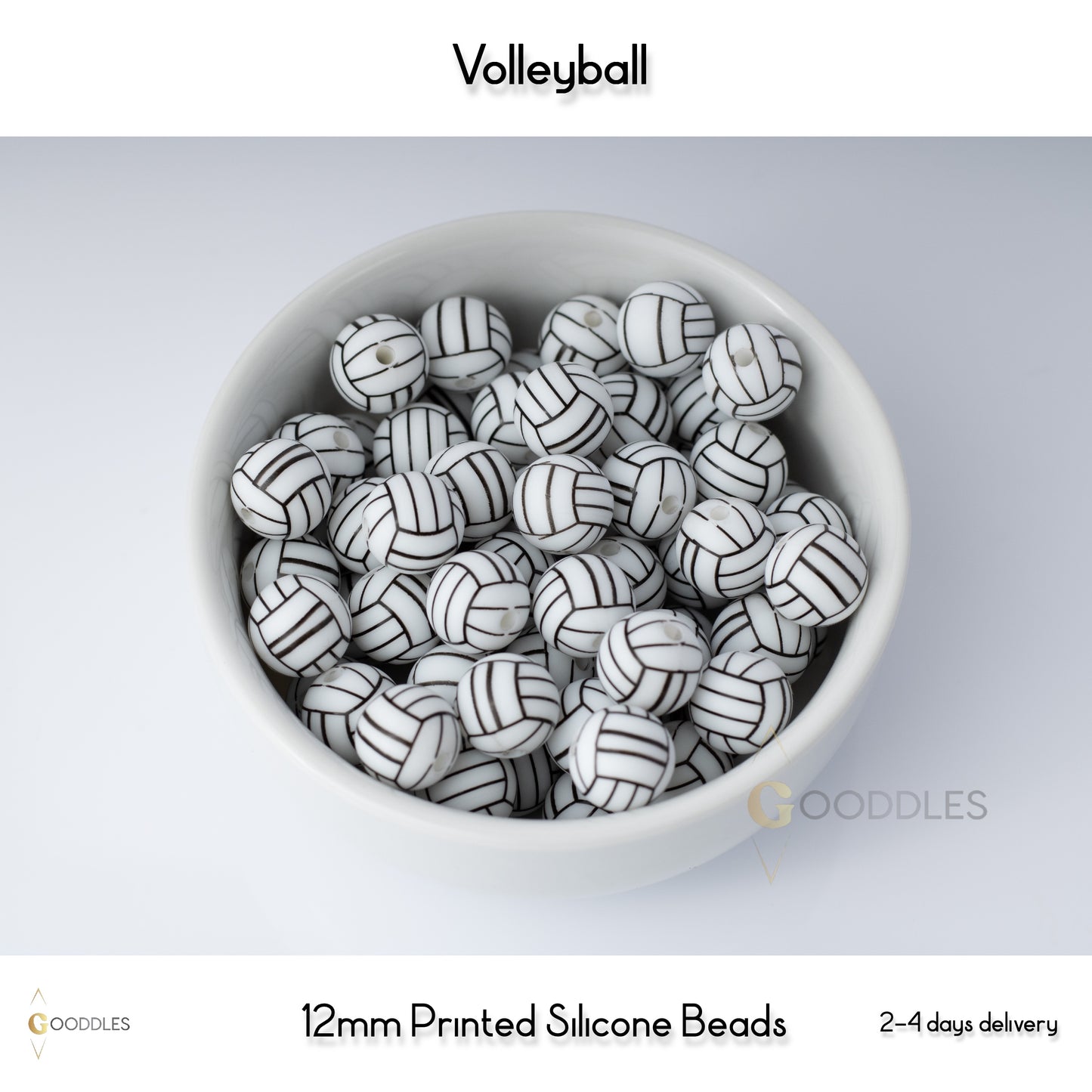 Volleyball Silicone Beads Printed Round Silicone Beads