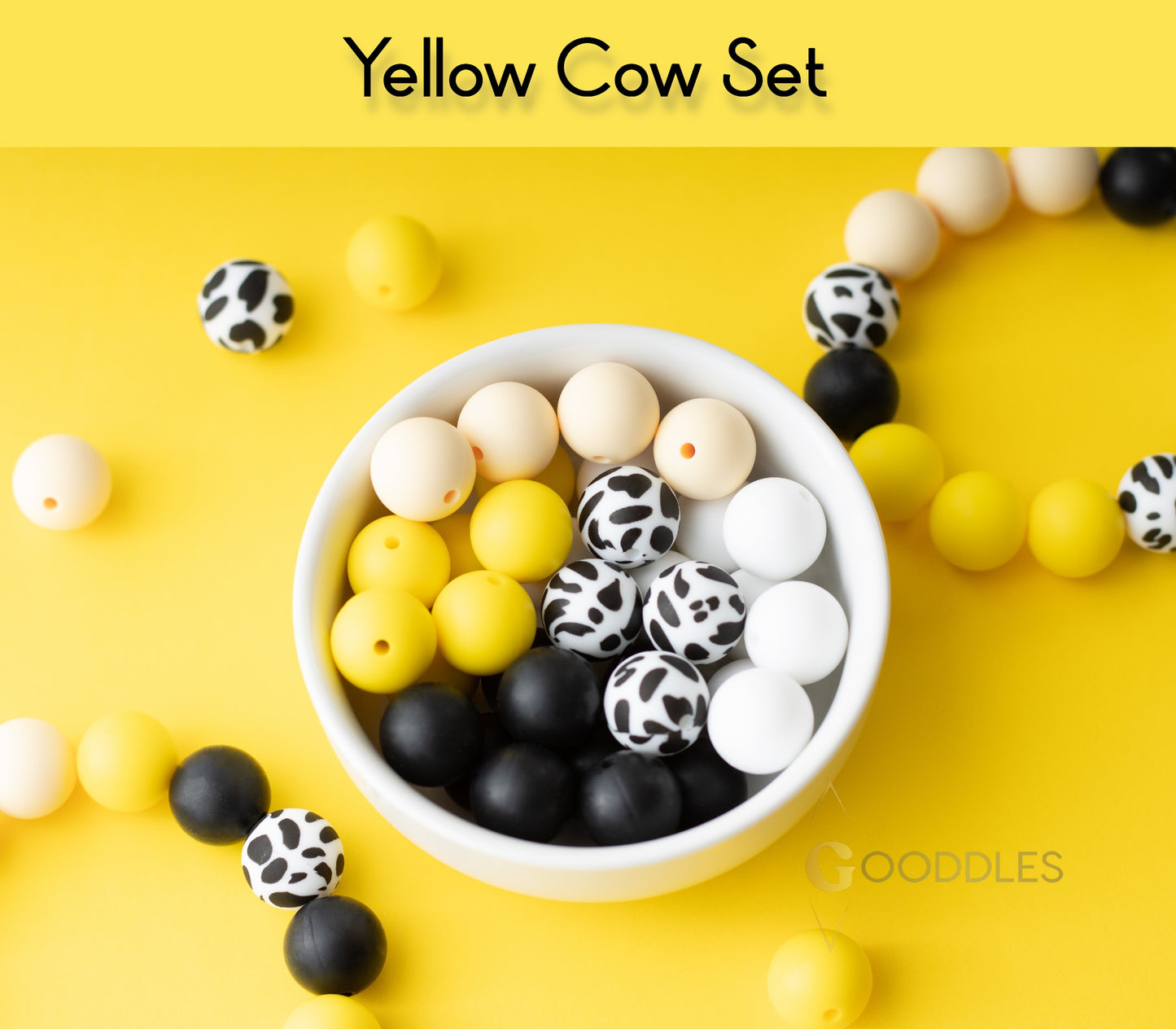25pcs, Cow Silicone Bead Mix Round Silicone Beads